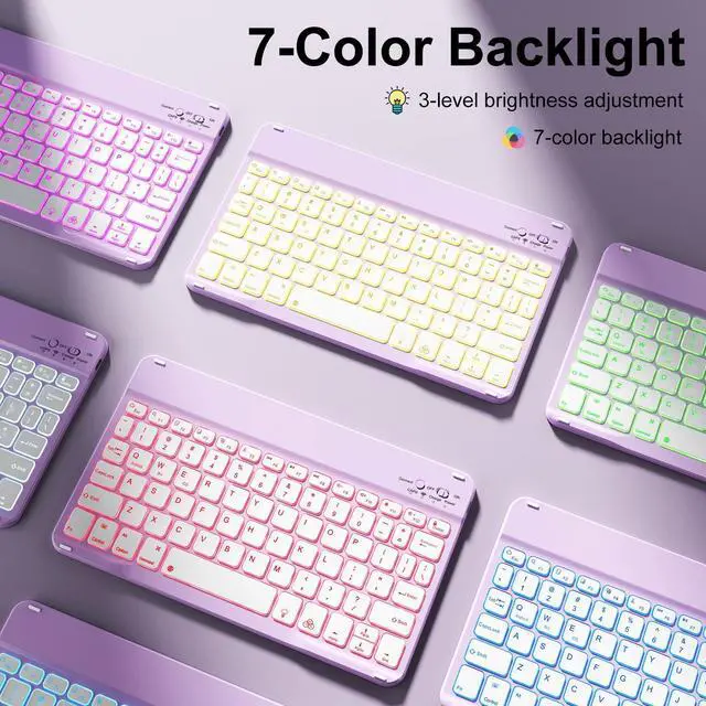 Alt view image 4 of 5 - SZPSGC Keyboard Case for iPad (A16) 11th Generation 11 Inch 2025, iPad 10th Generation 10.9 Inch 2022, Smart Folio Cover with 7 Colors Backlit Wireless Detachable Keyboard, Auto Sleep Wake, Purple