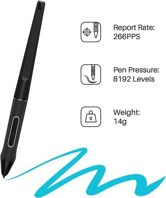 Alt view image 3 of 5 - Stylus Digital Pen with 10 Nibs for Huion Kamvas 13, 22 Plus and 24 Drawing Monitors - Battery-Free, 8192 Pressure Sensitivity