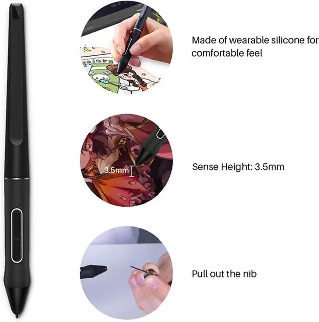 Alt view image 4 of 5 - Stylus Digital Pen with 10 Nibs for Huion Kamvas 13, 22 Plus and 24 Drawing Monitors - Battery-Free, 8192 Pressure Sensitivity