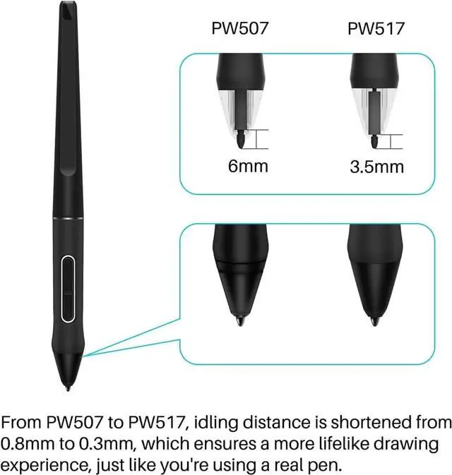 Alt view image 5 of 5 - Stylus Digital Pen with 10 Nibs for Huion Kamvas 13, 22 Plus and 24 Drawing Monitors - Battery-Free, 8192 Pressure Sensitivity