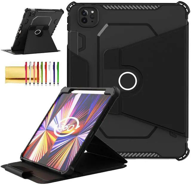 Main image of Rotating Case for iPad Pro 11" 4th/3rd/2nd Gen, iPad Pro 11 Smart Cover with Pencil Holder, Techcircle Hybrid TPU+PC Magnetic Cover Soft Bumper Slim Fit Folio Shockproof Protective Case-Black