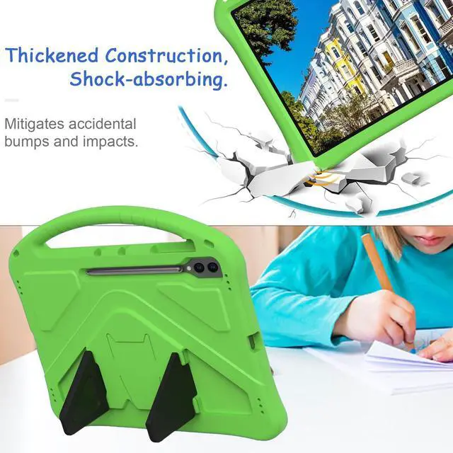 Alt view image 4 of 5 - Kids Case for Samsung Galaxy Tab S10 Ultra/S9 S8 Ultra 14.6-inch Tablet, Techcircle Light Weight Shock Proof EVA Foam Handle Rugged Stand Protective Cover, Green