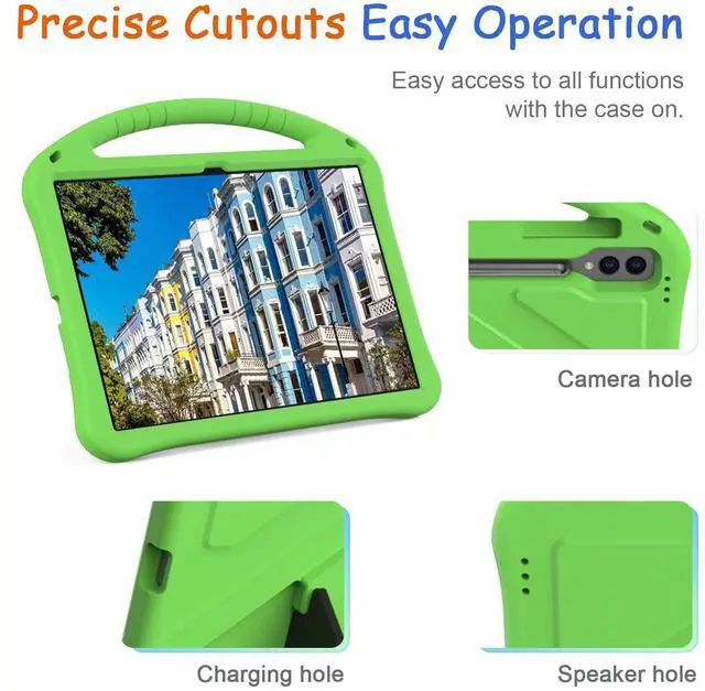 Alt view image 5 of 5 - Kids Case for Samsung Galaxy Tab S10 Ultra/S9 S8 Ultra 14.6-inch Tablet, Techcircle Light Weight Shock Proof EVA Foam Handle Rugged Stand Protective Cover, Green
