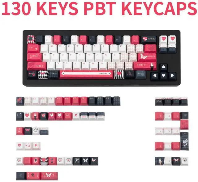 Alt view image 2 of 5 - Black White Red Cherry Profile PBT Keycaps, Dye Sublimation Custom Key Cap for Mechanical Gaming Keyboard, 130 Key Only Keycap Set