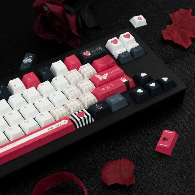 Alt view image 4 of 5 - Black White Red Cherry Profile PBT Keycaps, Dye Sublimation Custom Key Cap for Mechanical Gaming Keyboard, 130 Key Only Keycap Set