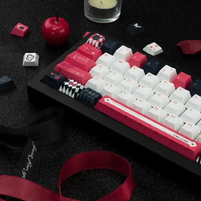 Alt view image 3 of 5 - Black White Red Cherry Profile PBT Keycaps, Dye Sublimation Custom Key Cap for Mechanical Gaming Keyboard, 130 Key Only Keycap Set
