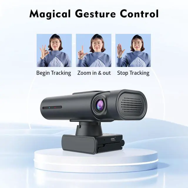 Alt view image 3 of 5 - TOALLIN 2K Streaming Webcam for PC, AI Tracking PTZ Webcam, Gesture Control, Dual Noise-Canceling Mics, Ultra 95° FOV, USB Web Camera for Desktop Computer, Laptop, Conferencing, Video Calls