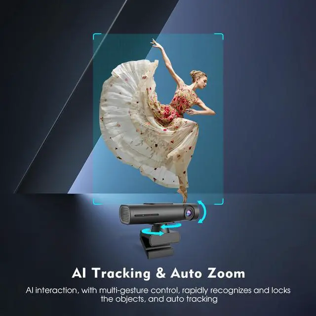 Alt view image 2 of 5 - TOALLIN 2K Streaming Webcam for PC, AI Tracking PTZ Webcam, Gesture Control, Dual Noise-Canceling Mics, Ultra 95° FOV, USB Web Camera for Desktop Computer, Laptop, Conferencing, Video Calls