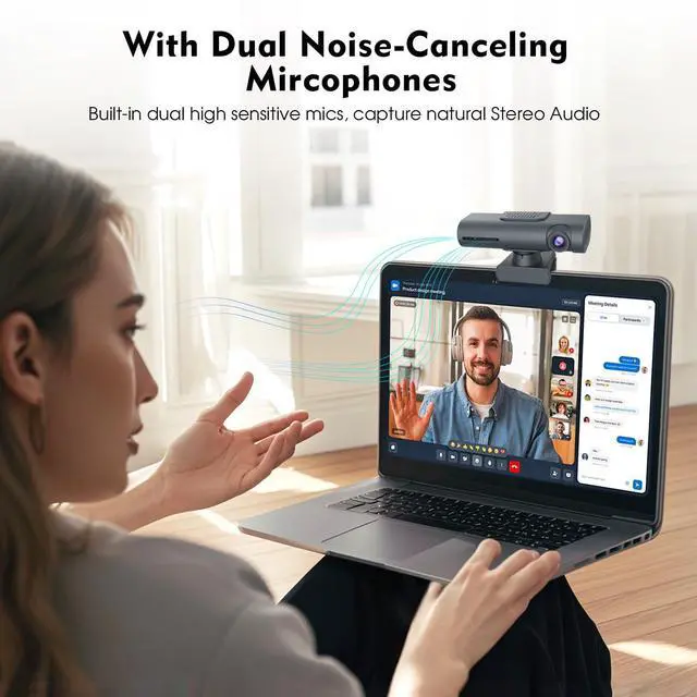Alt view image 5 of 5 - TOALLIN 2K Streaming Webcam for PC, AI Tracking PTZ Webcam, Gesture Control, Dual Noise-Canceling Mics, Ultra 95° FOV, USB Web Camera for Desktop Computer, Laptop, Conferencing, Video Calls
