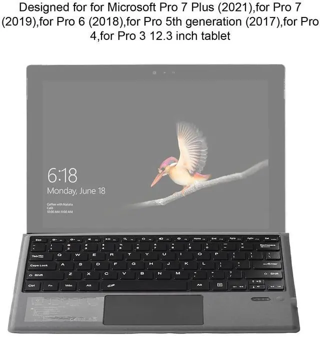 Alt view image 2 of 5 - Bluetooth 5.3 Magnetic Keyboard with Touchpad for for Surface Pro 3/4/5/6/7/7+, Portable Tablet Built in Battery Type C Charging Keyboard