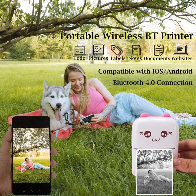Alt view image 5 of 5 - Vicbear Mini Pocket Printer Set with 8 Rolls Printing Paper + 15 Rolls Thermal Sticker Paper Set, Pink