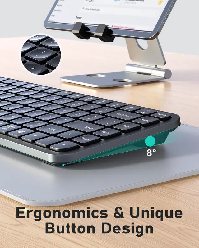 Alt view image 4 of 5 - Bluetooth Keyboard and Mouse, Vssoplor Compact Multi-Device Wireless Keyboard Mouse Combo Set for Business and Travel, 2.4G+Bluetooth Portable Keyboard for Laptop iPad Tablet-Black Gray