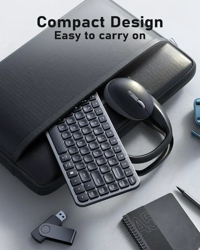 Alt view image 3 of 5 - Bluetooth Keyboard and Mouse, Vssoplor Compact Multi-Device Wireless Keyboard Mouse Combo Set for Business and Travel, 2.4G+Bluetooth Portable Keyboard for Laptop iPad Tablet-Black Gray
