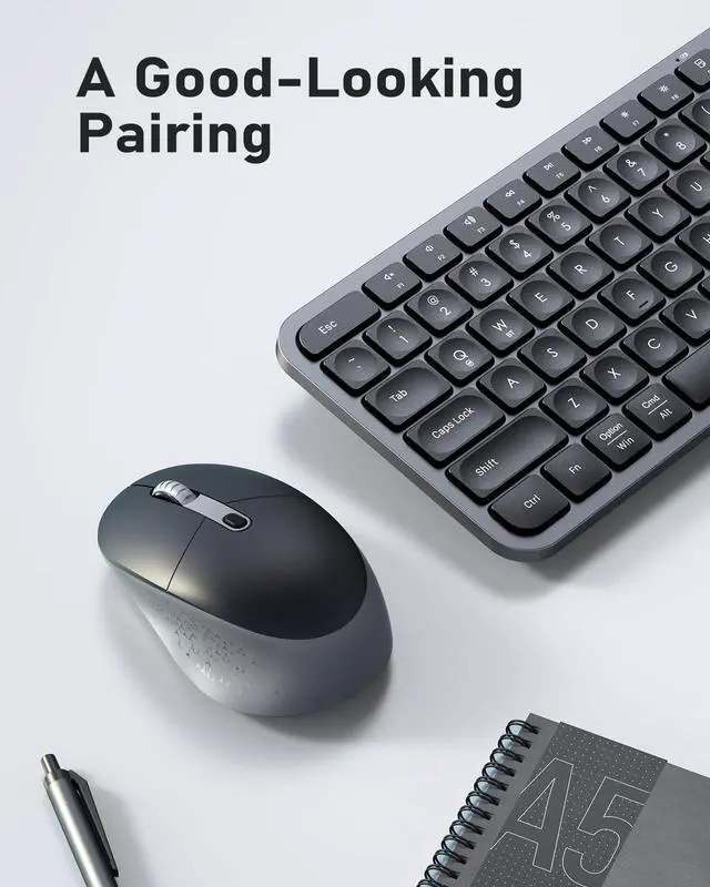 Alt view image 5 of 5 - Bluetooth Keyboard and Mouse, Vssoplor Compact Multi-Device Wireless Keyboard Mouse Combo Set for Business and Travel, 2.4G+Bluetooth Portable Keyboard for Laptop iPad Tablet-Black Gray