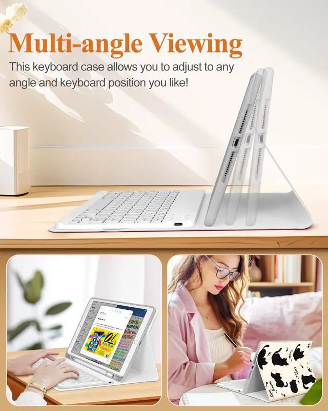 Alt view image 5 of 5 - Wazzasoft for iPad 9th/8th/7th/Air 3rd Generation/Pro 10.5 Inch Case Keyboard Pencil Holder Folio Tablet Cover Women Girl Cute Girly Teen Kawaii Black Cat Unique Design for Apple 10.2 & 10.5 Inch