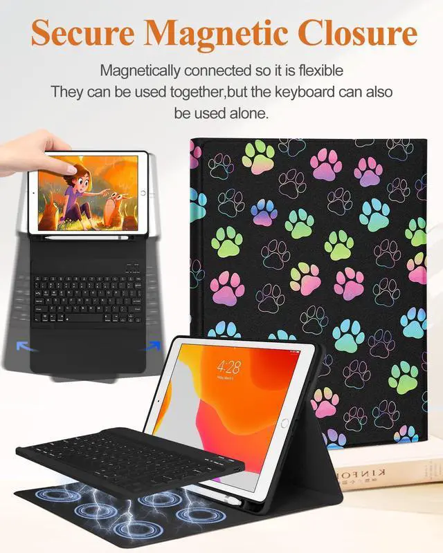 Alt view image 4 of 5 - Wazzasoft for iPad 9th/8th/7th/Air 3rd Generation/Pro 10.5 Inch Case Keyboard Pencil Holder Folio Tablet Cover Women Girl Cute Girly Teen Kawaii Dog Paw Unique Design for Apple 10.2 & 10.5 Inch