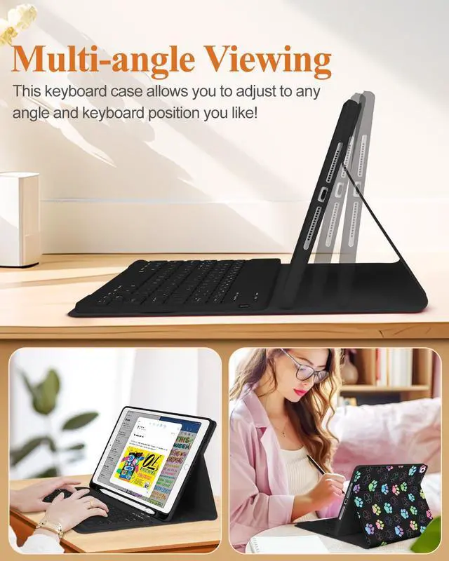 Alt view image 5 of 5 - Wazzasoft for iPad 9th/8th/7th/Air 3rd Generation/Pro 10.5 Inch Case Keyboard Pencil Holder Folio Tablet Cover Women Girl Cute Girly Teen Kawaii Dog Paw Unique Design for Apple 10.2 & 10.5 Inch