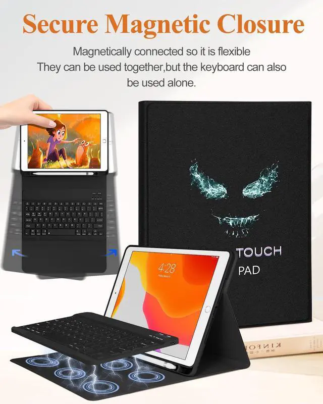 Alt view image 4 of 5 - Wazzasoft for iPad 9th/8th/7th/Air 3rd Generation/Pro 10.5 Inch Case Keyboard Pencil Holder Folio Tablet Cover Men Boys Cute Teen Cool Black Fun Funny Unique Design for Apple 10.2 & 10.5 Inch