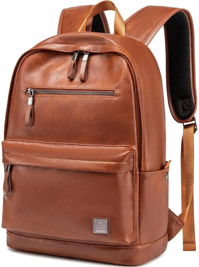Main image of weiatas Leather Laptop Backpack for Men Women Work, Lightweight School Backpack Bookbag for College Students, Waterproof Casual Daypack Travel Computer Backpack fits 15.6 (Brown)