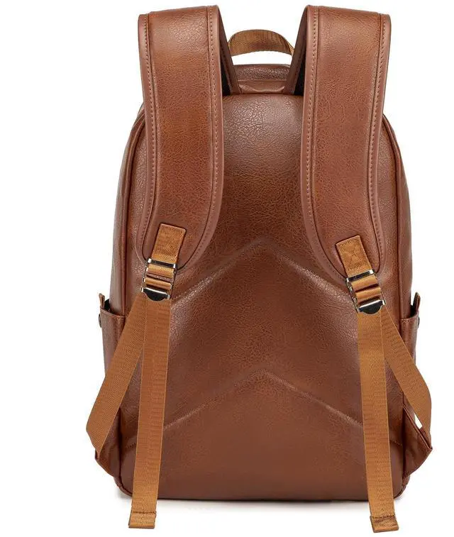 Alt view image 4 of 5 - weiatas Leather Laptop Backpack for Men Women Work, Lightweight School Backpack Bookbag for College Students, Waterproof Casual Daypack Travel Computer Backpack fits 15.6 (Brown)