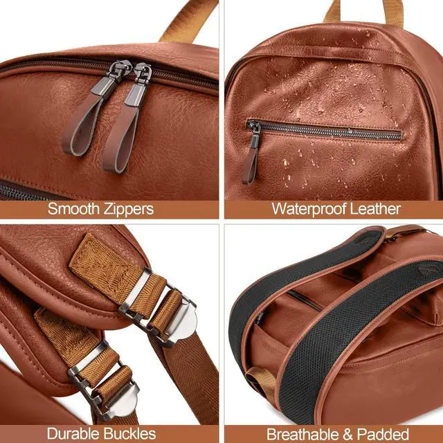Alt view image 5 of 5 - weiatas Leather Laptop Backpack for Men Women Work, Lightweight School Backpack Bookbag for College Students, Waterproof Casual Daypack Travel Computer Backpack fits 15.6 (Brown)