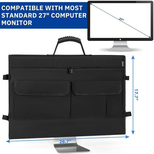 Alt view image 2 of 5 - WELIDAY Monitor Carrying Case for Screens and Monitors, Protective Carrying Case Monitor Dust Cover Compatible with iMac Desktop Computer and Accessories (Black, For 27" Monitor)
