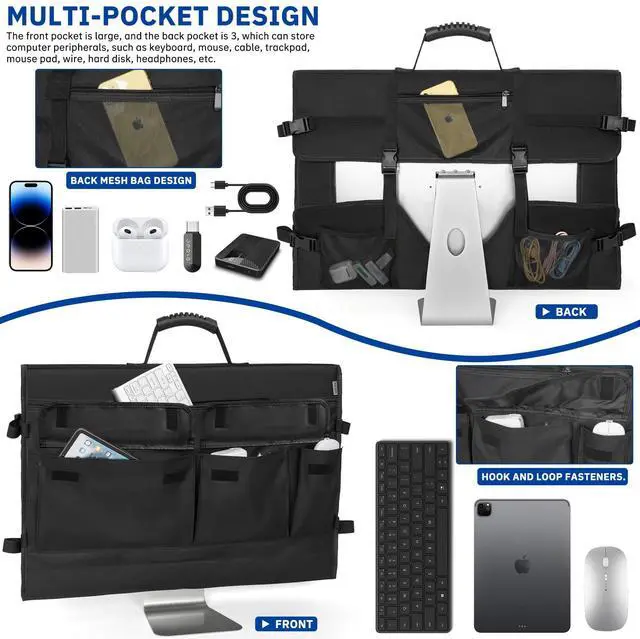 Alt view image 3 of 5 - WELIDAY Monitor Carrying Case for Screens and Monitors, Protective Carrying Case Monitor Dust Cover Compatible with iMac Desktop Computer and Accessories (Black, For 27" Monitor)