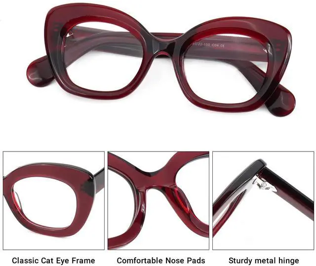Alt view image 3 of 5 - Zeelool Cat Eye Blue Light Blocking Glasses for Women Fashion Eyewear Glasses 100% UV400 Protection JGA517834-04B Red