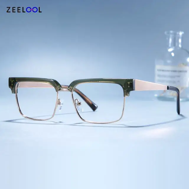 Alt view image 2 of 5 - Zeelool Retro Rectangle Half-frame Blue Light Blocking Glasses for Men TV Phone Computer Gaming Glasses Gerena ZJGX374608-02 Green