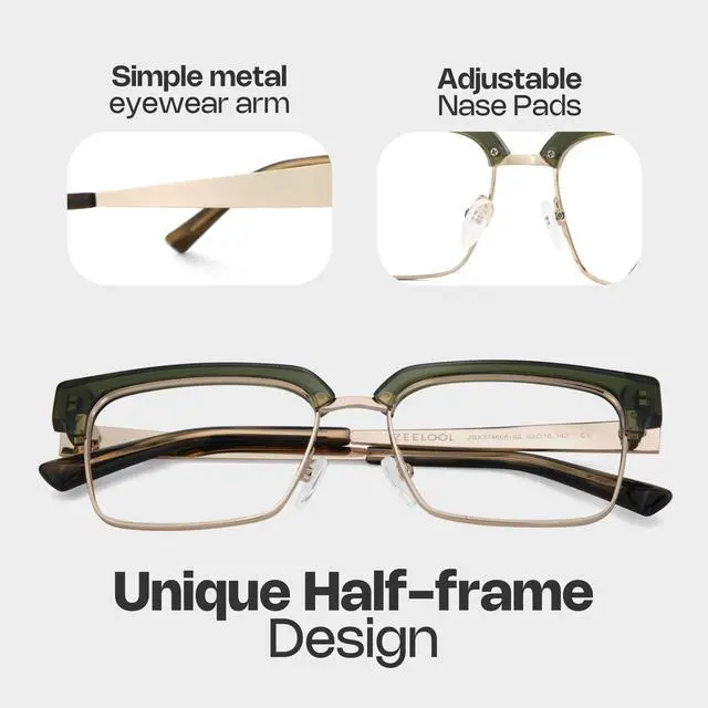 Alt view image 5 of 5 - Zeelool Retro Rectangle Half-frame Blue Light Blocking Glasses for Men TV Phone Computer Gaming Glasses Gerena ZJGX374608-02 Green