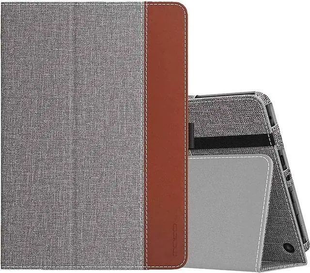 Alt view image 2 of 5 - SaharaCase Hand Strap Case for Amazon Kindle Fire HD 8 & HD 8 Plus (10th Gen 2020 & 12th Gen 2022) [Shockproof Bumper] Rugged Antislip Grip Integrated Kickstand Slim Fit - Gray/Brown