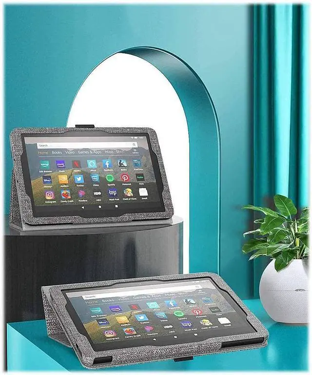 Alt view image 4 of 5 - SaharaCase Hand Strap Case for Amazon Kindle Fire HD 8 & HD 8 Plus (10th Gen 2020 & 12th Gen 2022) [Shockproof Bumper] Rugged Antislip Grip Integrated Kickstand Slim Fit - Gray/Brown