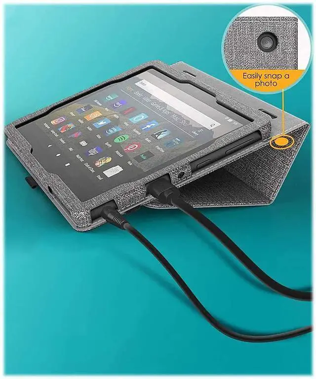 Alt view image 5 of 5 - SaharaCase Hand Strap Case for Amazon Kindle Fire HD 8 & HD 8 Plus (10th Gen 2020 & 12th Gen 2022) [Shockproof Bumper] Rugged Antislip Grip Integrated Kickstand Slim Fit - Gray/Brown