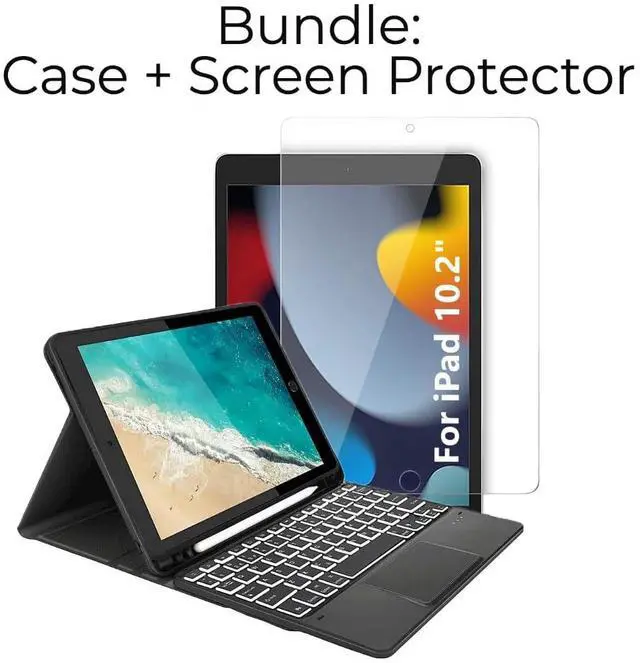 Alt view image 2 of 5 - SaharaCase for iPad 10.2" (9th Generation 2021) Protection Kit Bundle - Keyboard Case with Mouse Pad with Tempered Glass Screen - Black