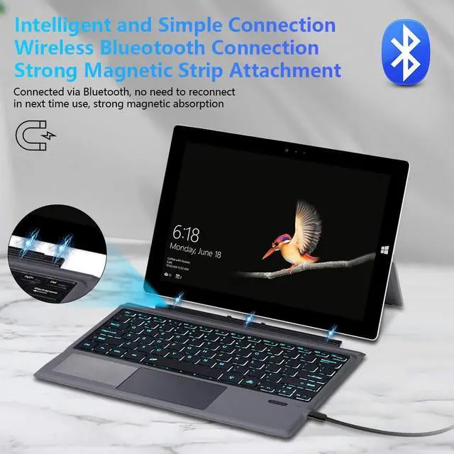 Alt view image 4 of 5 - Detachable Magnetic Keyboard Type Cover Replacement for Microsoft Surface Pro 7+/Pro 7/Pro 6/Pro 5/Pro 4/Pro 3 Bluetooth 5.3 Wireless Keyboard with Trackpad (with Backlit)