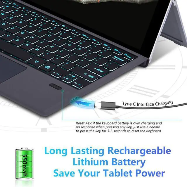 Alt view image 5 of 5 - Detachable Magnetic Keyboard Type Cover Replacement for Microsoft Surface Pro 7+/Pro 7/Pro 6/Pro 5/Pro 4/Pro 3 Bluetooth 5.3 Wireless Keyboard with Trackpad (with Backlit)