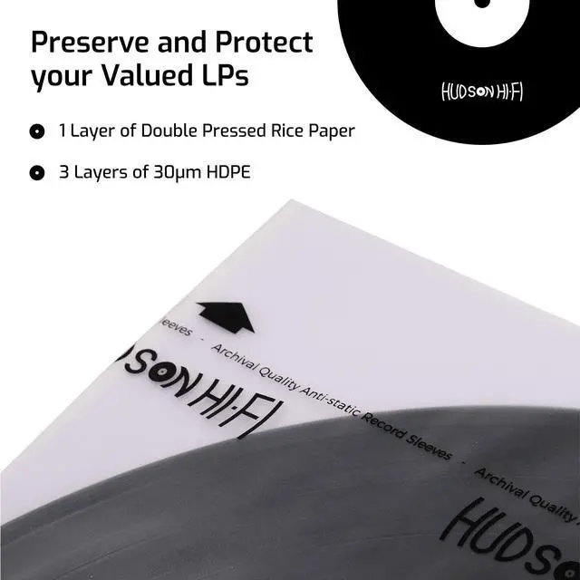 Alt view image 3 of 5 - Hudson Hi-Fi Anti-Static Vinyl Record Inner Sleeves 100 Pack - Durable Clear Disc Sleeves- Protect Your LP Albums from Scratches, Dust & Dirt - Acid-Free Rice Paper Interior Disc Covers