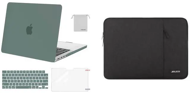 Main image of MOSISO Compatible with MacBook Pro 14 inch Case 2021 2022 Release A2442 M1, Vertical Sleeve Bag&Plastic Hard Shell&Keyboard Skin&Screen Protector&Storage Bag,Midnight Green&Black