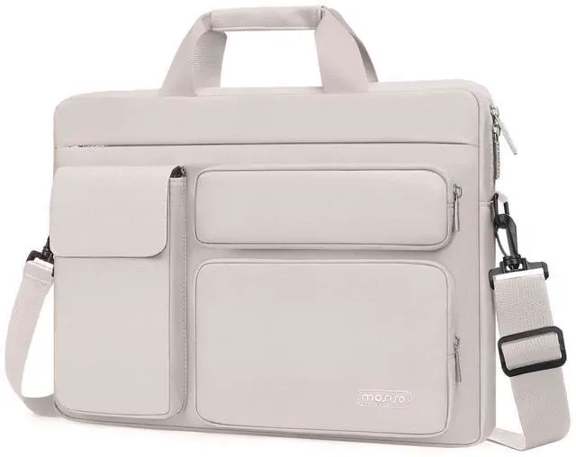 Main image of MOSISO Laptop Shoulder Bag Compatible with MacBook Air/Pro,13-13.3 inch Notebook,Compatible with MacBook Pro 14 inch M4 M3 M2 M1 with 2 Raised&1 Flapover&1 Horizontal Pocket&Handle&Belt, Stone Gray