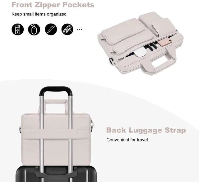 Alt view image 2 of 5 - MOSISO Laptop Shoulder Bag Compatible with MacBook Air/Pro,13-13.3 inch Notebook,Compatible with MacBook Pro 14 inch M4 M3 M2 M1 with 2 Raised&1 Flapover&1 Horizontal Pocket&Handle&Belt, Stone Gray