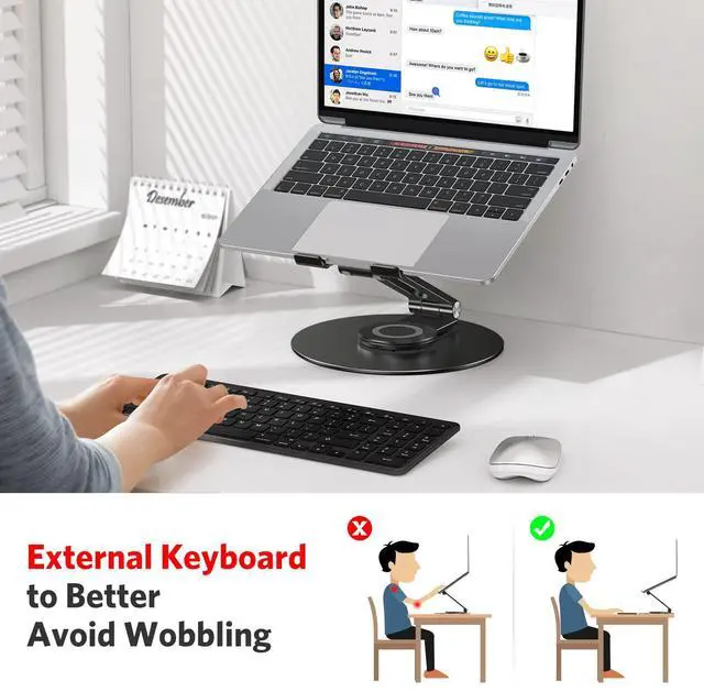 Alt view image 2 of 5 - OMOTON Adjustable Laptop Stand with 360 Rotating Base, Ergonomic Laptop Riser for Collaborative Work, Dual Rotary Shaft Fully Foldable for Easy Storage, Fits All Laptops up to 16 inches, Black