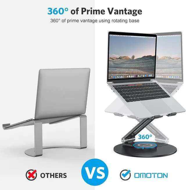 Alt view image 3 of 5 - OMOTON Adjustable Laptop Stand with 360 Rotating Base, Ergonomic Laptop Riser for Collaborative Work, Dual Rotary Shaft Fully Foldable for Easy Storage, Fits All Laptops up to 16 inches, Black