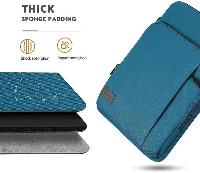 Alt view image 4 of 5 - MoKo Laptop Sleeve Bag for 13.3-14 Inch, Notebook Carrying Case with Pocket Fits New MacBook Pro M3/M2 14" /13" M2/M1 Pro/M1 Max 14.2 2023-2021/Air 13.6" M2 2022, Surface Pro 9/8 13", Peacock Blue