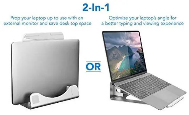 Alt view image 3 of 5 - Mount-It! Vertical Laptop Stand - Aluminum 2 in 1 Riser for Desk | MacBook Air and Pro Holder