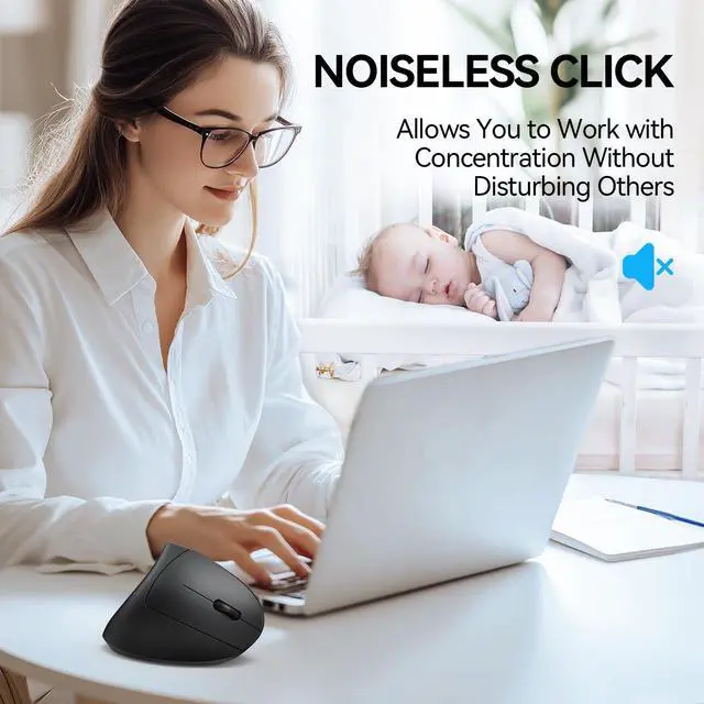 Alt view image 5 of 5 - TECKNET Ergonomic Mouse, Wireless Bluetooth Vertical Mouse, 4800 DPI Optical Tracking, 6 Adjustable DPI, Quiet Clicks, 2.4GHz with USB A Receiver, 6 Buttons, Wide Compatibility - Black