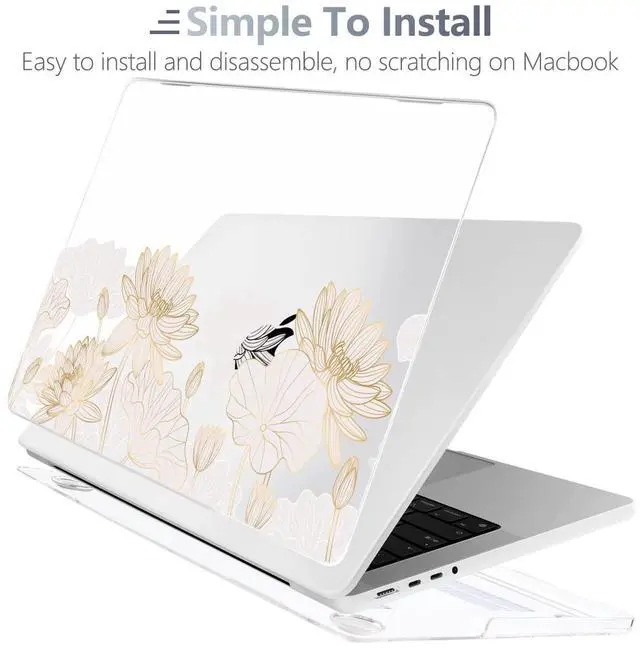 Alt view image 5 of 5 - Batianda for New MacBook Pro 14 inch Case 2024 M4 2023 2021 Release Model A3112/A2992 with M3 M2 M1 Pro/Max Chip,3D Designed Clear Hard Shell with Keyboard Cover & Screen Protector, Golden Lotus