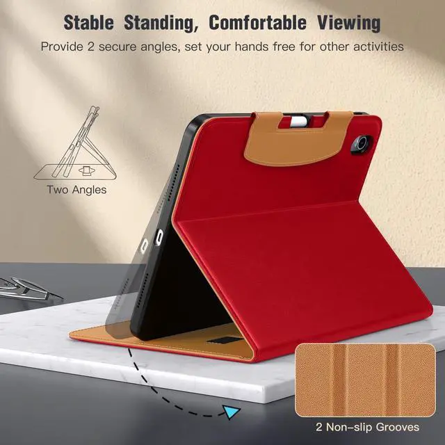 Alt view image 4 of 5 - MoKo for New iPad (A16) 11th Generation Case 11-inch 2025, iPad 10th Generation Case 10.9" 2022 with Pencil Holder & Pocket, Premium Leather Folio Stand Cover, Multiple Viewing Angles, Red