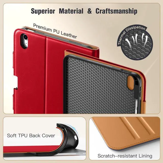 Alt view image 5 of 5 - MoKo for New iPad (A16) 11th Generation Case 11-inch 2025, iPad 10th Generation Case 10.9" 2022 with Pencil Holder & Pocket, Premium Leather Folio Stand Cover, Multiple Viewing Angles, Red