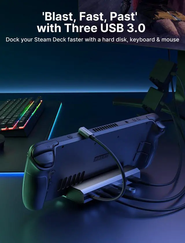 Alt view image 3 of 5 - JSAUX Docking Station & 65W Charger for Steam Deck, 6-in-1 Steam Deck Dock with HDMI 2.0 4K@60Hz, Gigabit Ethernet, 3 USB A 3.0 and USB C Charger Compatible with Valve Steam Deck OLED-HB0603