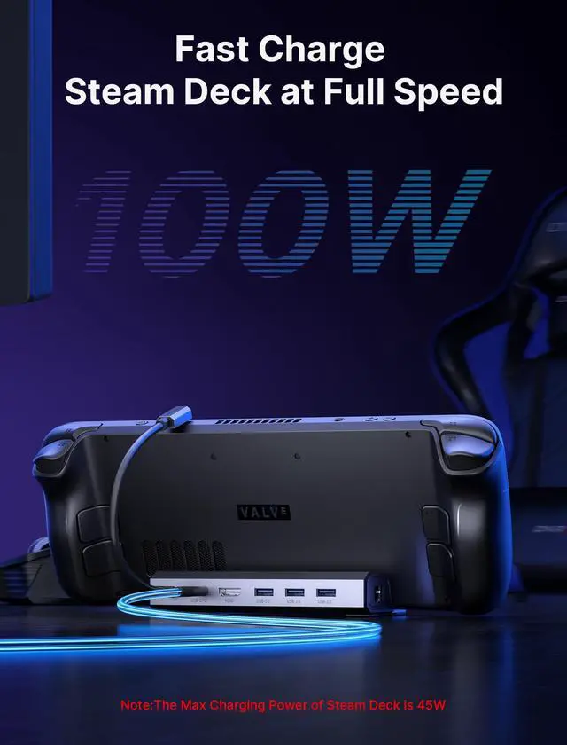 Alt view image 5 of 5 - JSAUX Docking Station & 65W Charger for Steam Deck, 6-in-1 Steam Deck Dock with HDMI 2.0 4K@60Hz, Gigabit Ethernet, 3 USB A 3.0 and USB C Charger Compatible with Valve Steam Deck OLED-HB0603